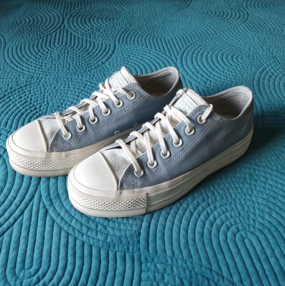 Platform Converse Lowtop All Stars Light Blue & White With Muted Logo - Picture 1 of 14